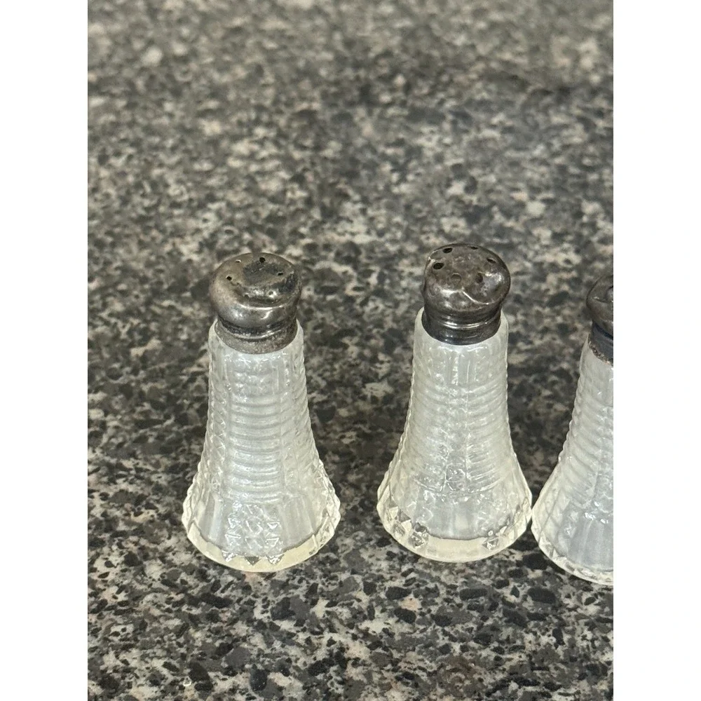Vintage 1940's mini Sterling Silver Salt Pepper Shakers crystal Set Of 4